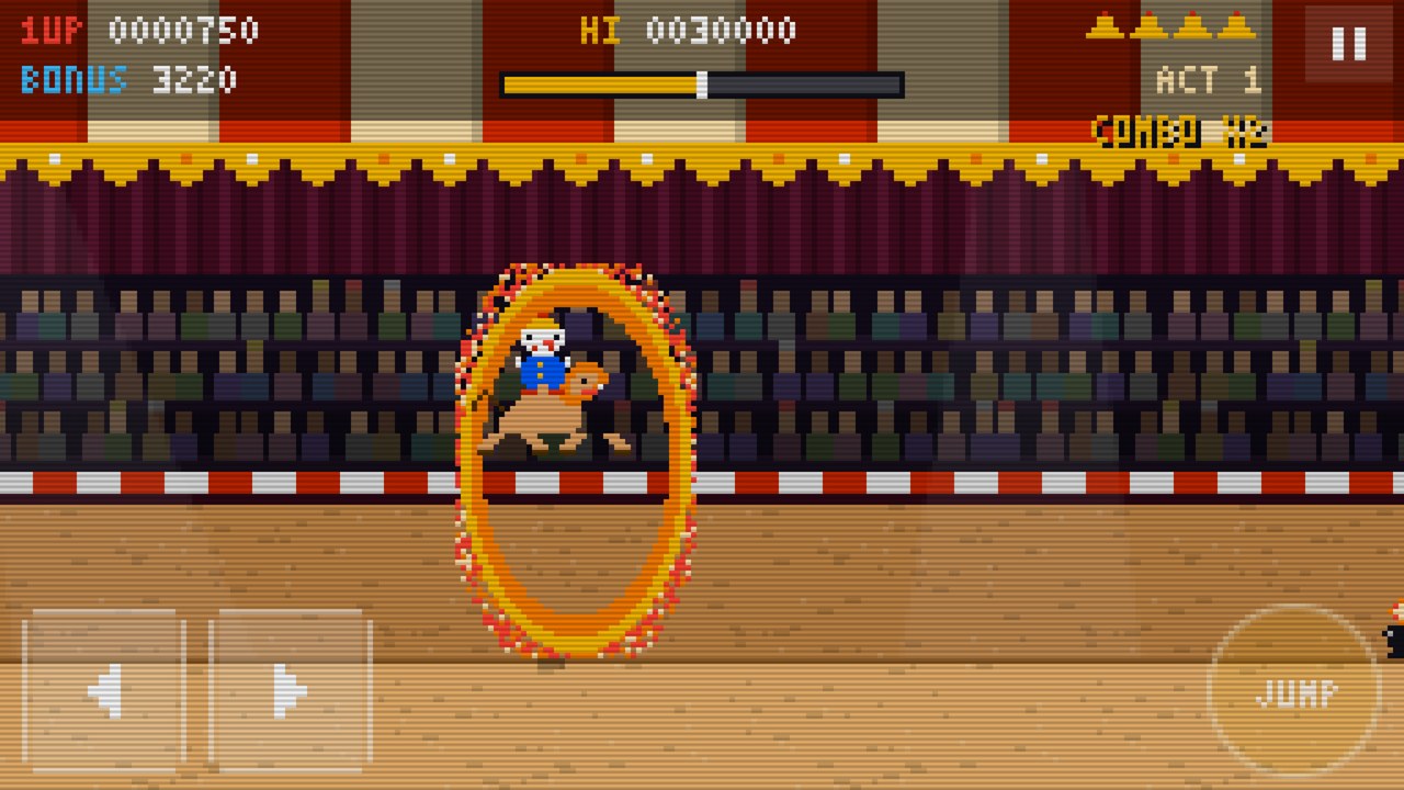 Leaping through a flaming hoop on a lion