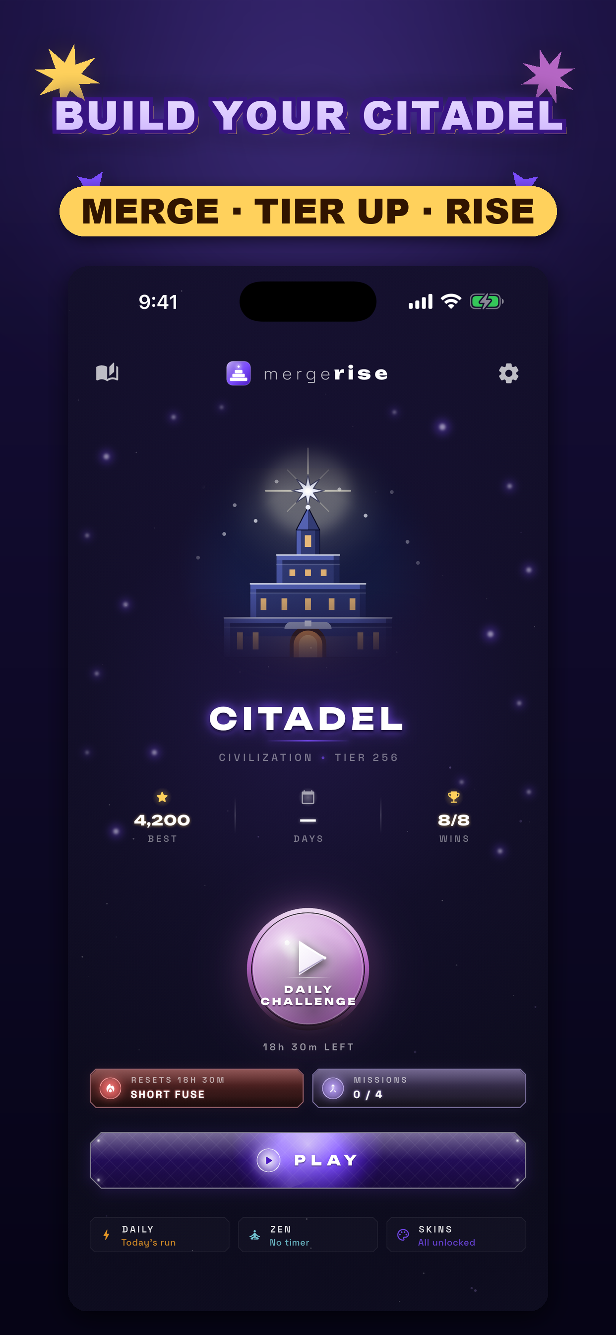 Home screen with the Civilization citadel