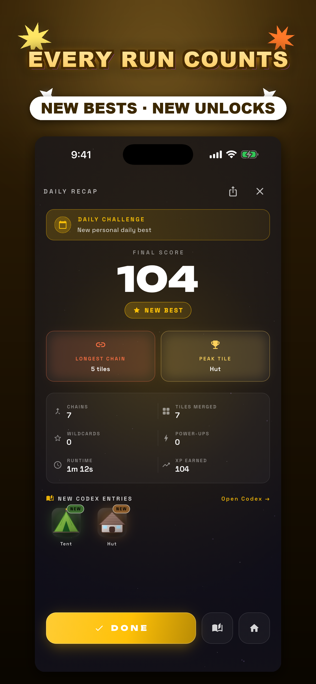 Run recap screen